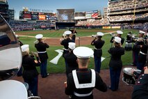 The Marine Forces Reserve play the National Anthem for the opening of the Yankee and Baltimore Game in Yankee Stadium May 22, 2009. The band is in New York City as part of Fleet Week 2009. (Official Marine Corps photo by: Cpl. Patrick Fleischman)