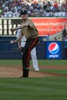 Lt. Gen. Richard F. Natonski, commander for U.S. Marine Corps Forces Command, throws out the first pitch of the Yankee and Baltimore Game in Yankee Stadium May 22, 2009. He is in New York City as part of Fleet Week 2009. (Official Marine Corps photo by: Cpl. Patrick Fleischman)