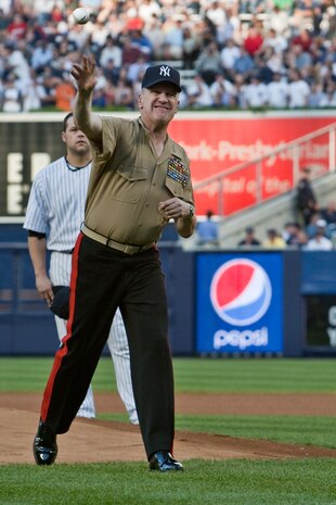 Lt. Gen. Richard F. Natonski, commander for U.S. Marine Corps Forces Command, throws out the first pitch of the Yankee and Baltimore Game in Yankee Stadium May 22, 2009. He is in New York City as part of Fleet Week 2009. (Official Marine Corps photo by: Cpl. Patrick Fleischman)