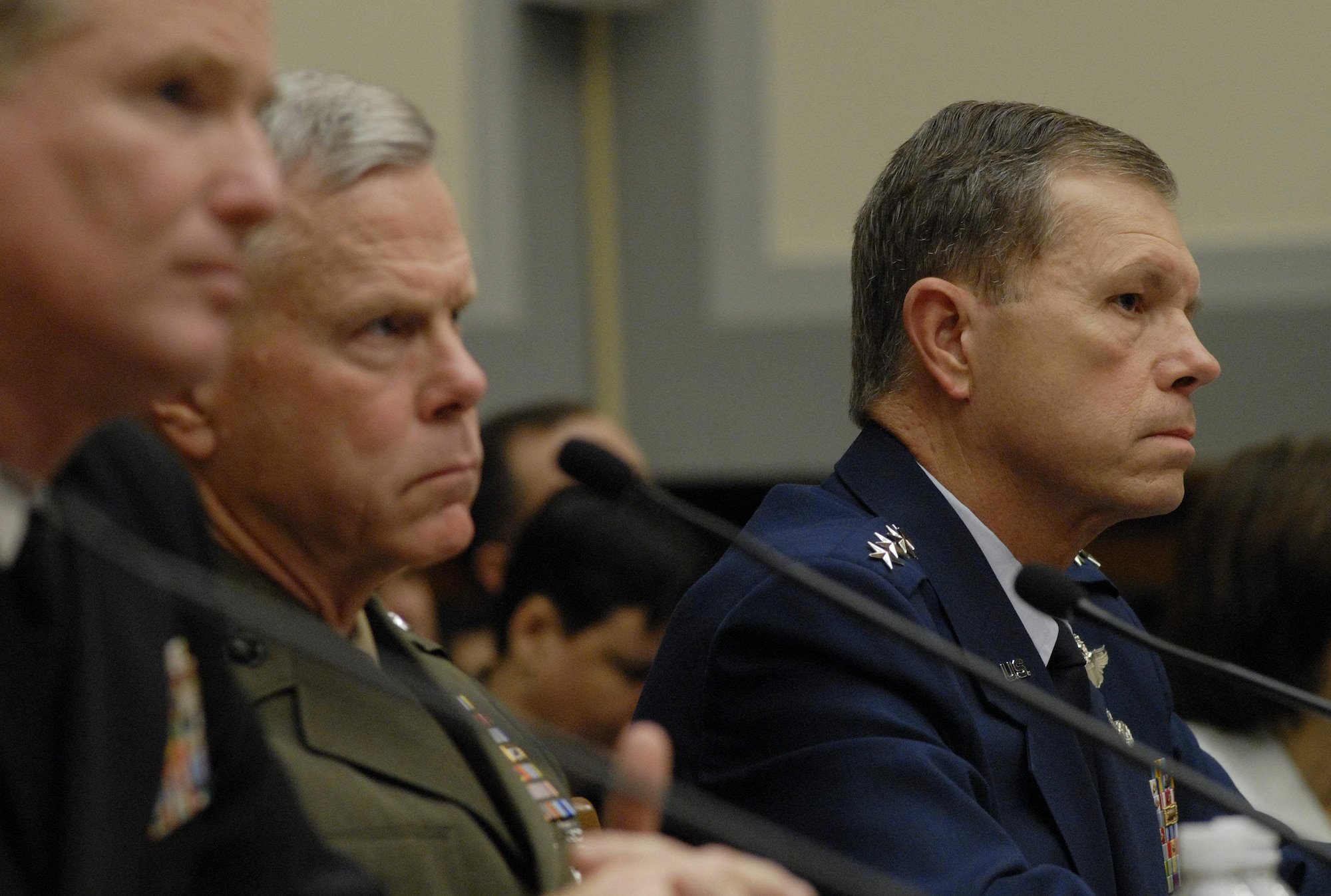 Vice Chief of Staff Gen. William M. Fraser III, along with his counterparts from the Army, Navy and Marines, addressed the House Armed Services Committee's Subcommittee on Readiness May 20. During the hearing General Fraser addressed fiscal 2010 Operation and Maintenance Budget requests. He also discussed how 18 years of continuous combat deployments have strained Air Force readiness and how current fiscal realities required difficult decisions to balance the force. General Fraser emphasized that Airmen's efforts and the programs funded within the fiscal 2010 budget will help ensure the Air Force is ready to execute its missions with precision and reliability. (U.S. Air Force photo/Master Sgt. Stan Parker)
