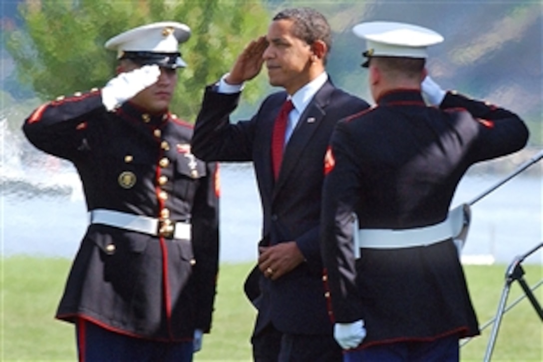 U.S. President Barack Obama arrives at the U.S. Naval Academy in Annapolis, Md., May 22, 2009. Obama delivered the commencement address to more than 1,030 graduating midshipmen in the Class of 2009, who will be commissioned as Navy ensigns and Marine Corps 2nd lieutenants.