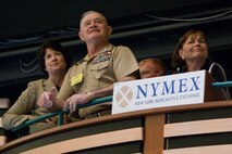 Lt. Gen. Dennis J. Hejlik, commanding general of 2nd MEF, looks out onto the New York Mercantile Exchange trading floor, prior to him being honored by allowing him to signal the closing of the floor, May 22. Lt. Gen. Hejlik is in New York City as part of Fleet Week 2009. (Official Marine Corps photo by: Cpl. Patrick Fleischman)