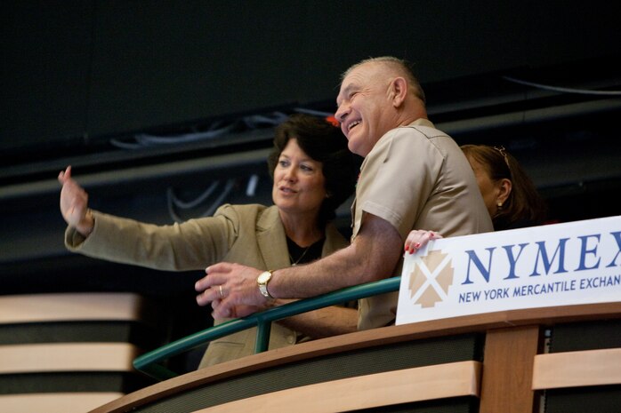 Lt. Gen. Dennis J. Hejlik, commanding general of 2nd MEF, looks out onto the New York Mercantile Exchange trading floor, prior to him being honored by allowing him to signal the closing of the floor, May 22. Lt. Gen. Hejlik is in New York City as part of Fleet Week 2009. (Official Marine Corps photo by: Cpl. Patrick Fleischman)