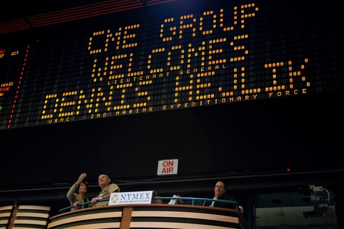 Lt. Gen. Dennis J. Hejlik, commanding general of 2nd Marine Expeditionary Force, looks out onto the New York Mercantile Exchange trading floor, prior to him being honored by allowing him to signal the closing of the floor, May 22. Hejlik is in New York City as part of Fleet Week 2009.