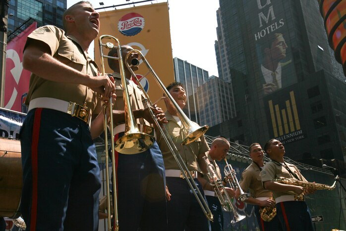 Marines from the Marine Corps Forces Reserve Band perform at Marine Day in Times Square, N.Y., May 23. (Official Marine Corps photo by Sgt. Steve Cushman)