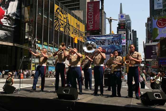 Marines from the Marine Corps Forces Reserve Band perform at Marine Day in Times Square, N.Y., May 23. (Official Marine Corps photo by Sgt. Steve Cushman)