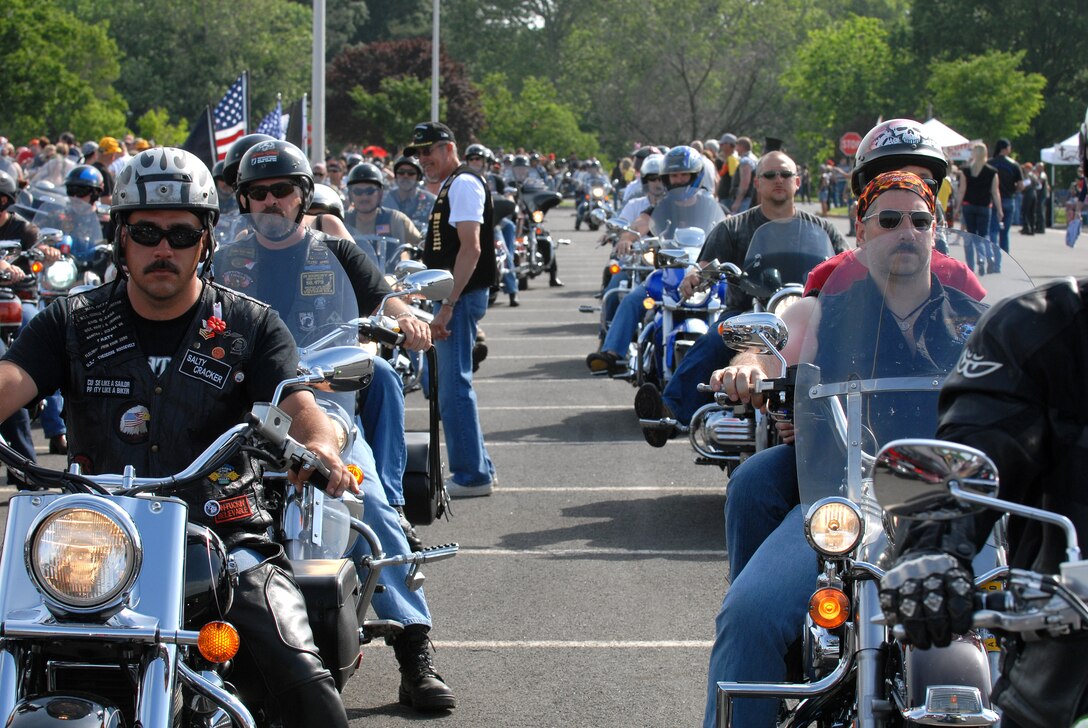 Bikers from all across the country pull into the Pentagon's north parking lot May 24, 2009, to participate in the 22nd Annual Rolling Thunder rally in Washington, D.C., to remind the nation that many American servicemembers who were prisoners of war or missing in action are still unaccounted for. DoD photo by Army Sgt. 1st Class Michael J. Carden

