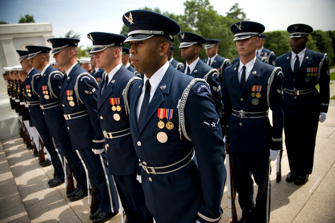 The U.S. Air Force Honor Guard take their place next to the Tomb of the ...