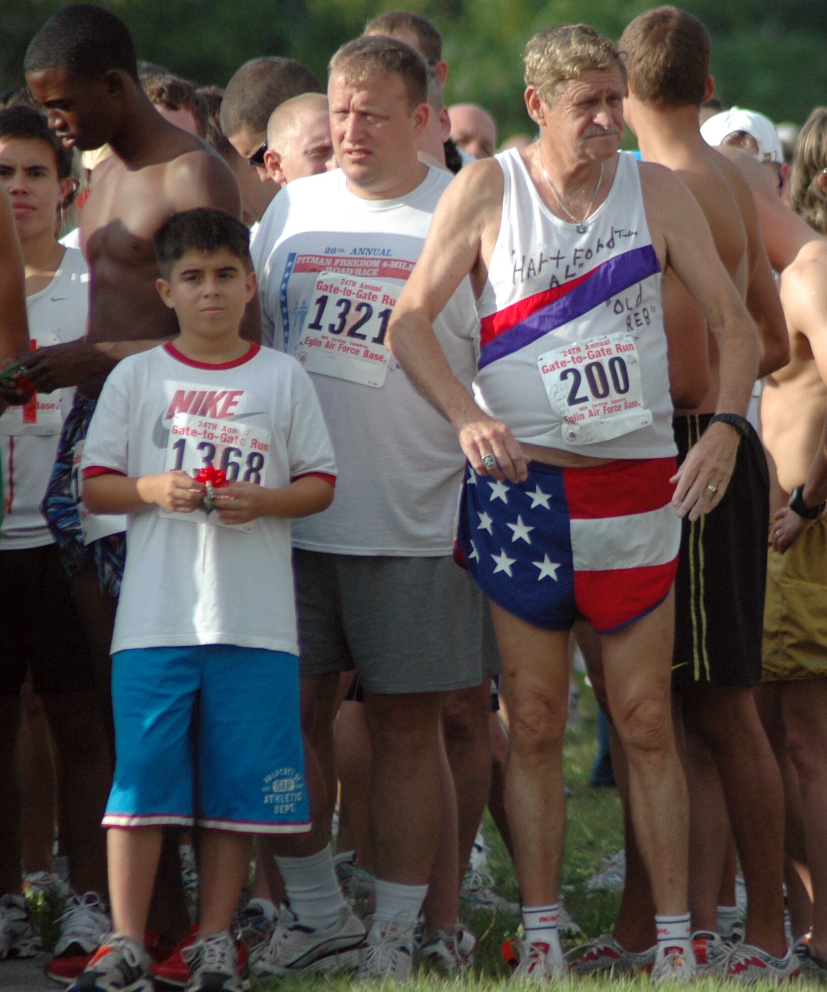 EGLIN AIR FORCE BASE, Fla. – Athletes ages eight to 87 participated in the 24th Annual Gate-to-Gate Run May 25, here. The event is an Eglin tradition dating back to 1985, when now retired Lt. Gen. Gordon Fornell, former Armament Division commander here, proposed a run as a way to keep Airmen on base for Memorial Day due to the rise in injuries and fatalities involving Airmen. Traditionally, the run went from gate to gate but was recently modified for safety reasons. More than 1,950 runners participated in the event. Matthew Martin, 26, from Hoover, Ala., was the first to finish with a time of 23:34. 2nd Lt. Ilea Eskildsen, 23, was the first female to finish with a time of 27:24. (U.S. Air Force photo/ Airman Anthony Jennings)