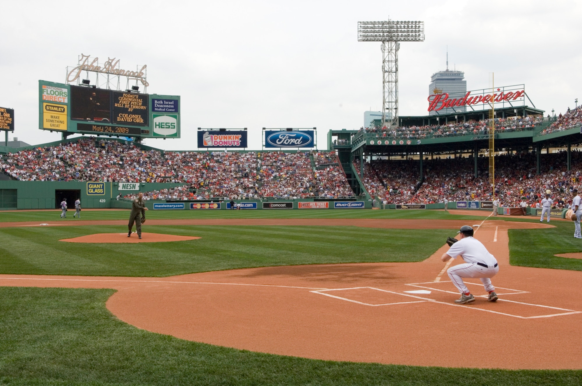 HANSCOM AIR FORCE BASE, Mass. –Col. David Orr, 66th Air Base Wing commander, throws out the ceremonial first pitch during the Boston Red Sox game on May 24 at Fenway Park. Hanscom personnel participated in a number of events around the area in honor of Memorial Day. (U.S. Air Force photo by Mark Wyatt)
