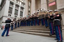 The Marine Forces Reserve Band plays in front of the New York Stock Exchange May 26, 2009. The band is in New York City as part of Fleet Week 2009. (Official Marine Corps photo by: Cpl. Patrick Fleischman)