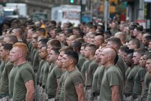 The Marines from Special Purpose Marine Air Ground Task Force New York stand in formation during a ceremony at Ground Zero, May 26. (Official Marine Corp photo by Lance Cpl. Jad Sleiman)