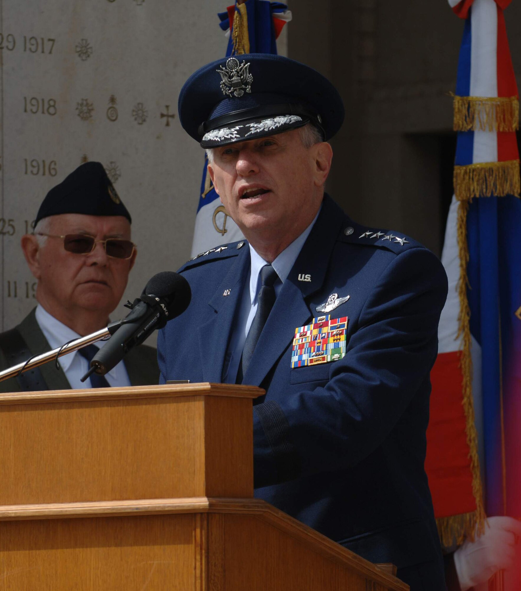 U.S. Air Forces in Europe Commander, Gen. Roger A. Brady, speaks at the Lafayette Escadrille memorial ceremony outside of Paris May 23. (U.S. Air Force photo/Master Sgt. Scott Wagers) 