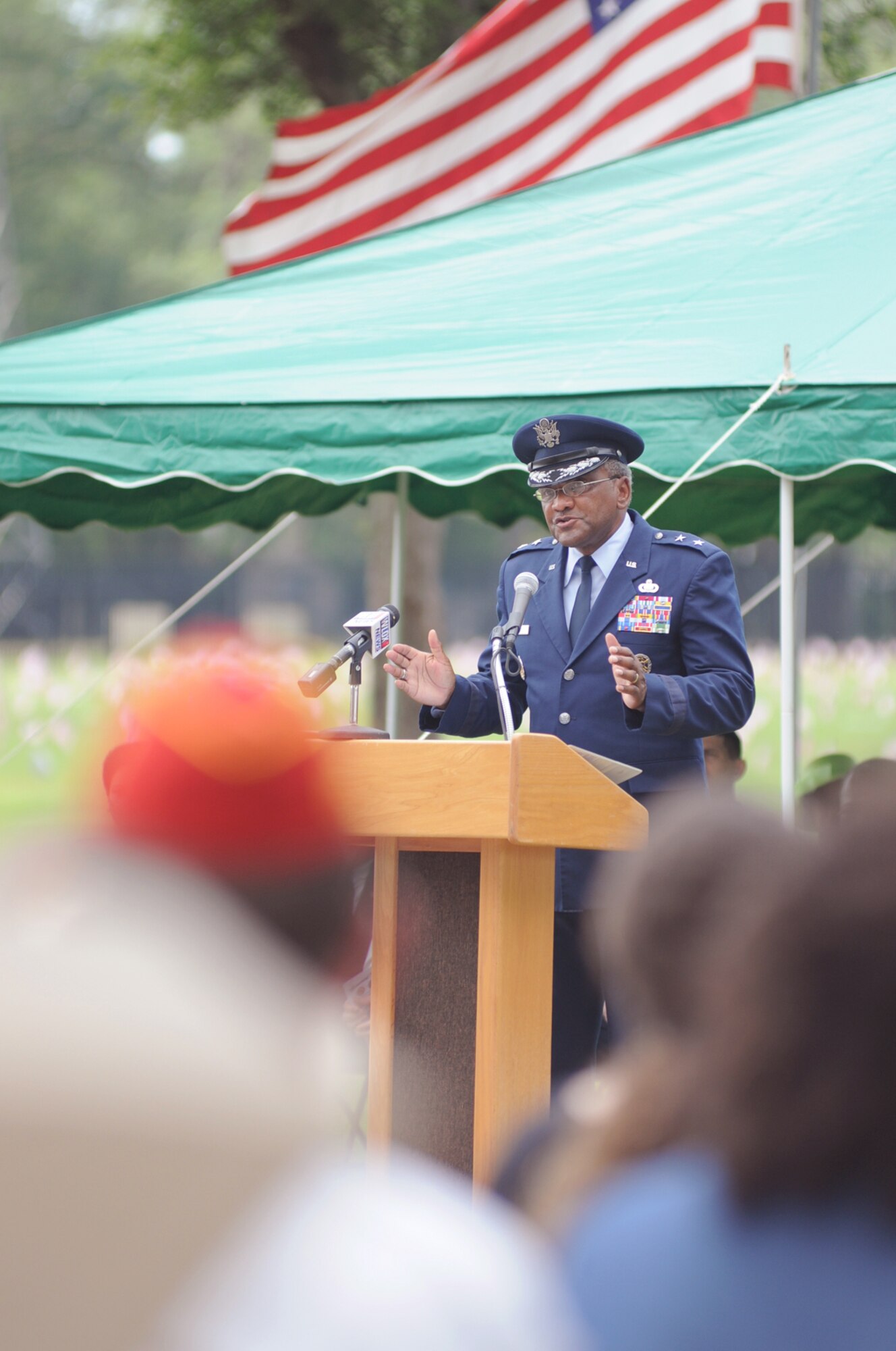 Maj. Gen. Alfred Flowers, 2nd Air Force commander, was the guest speaker at Monday’s Memorial Day observance at Biloxi National Cemetery.  More than 600 people attended the ceremony.  (U.S. Air Force photo by Kemberly Groue)