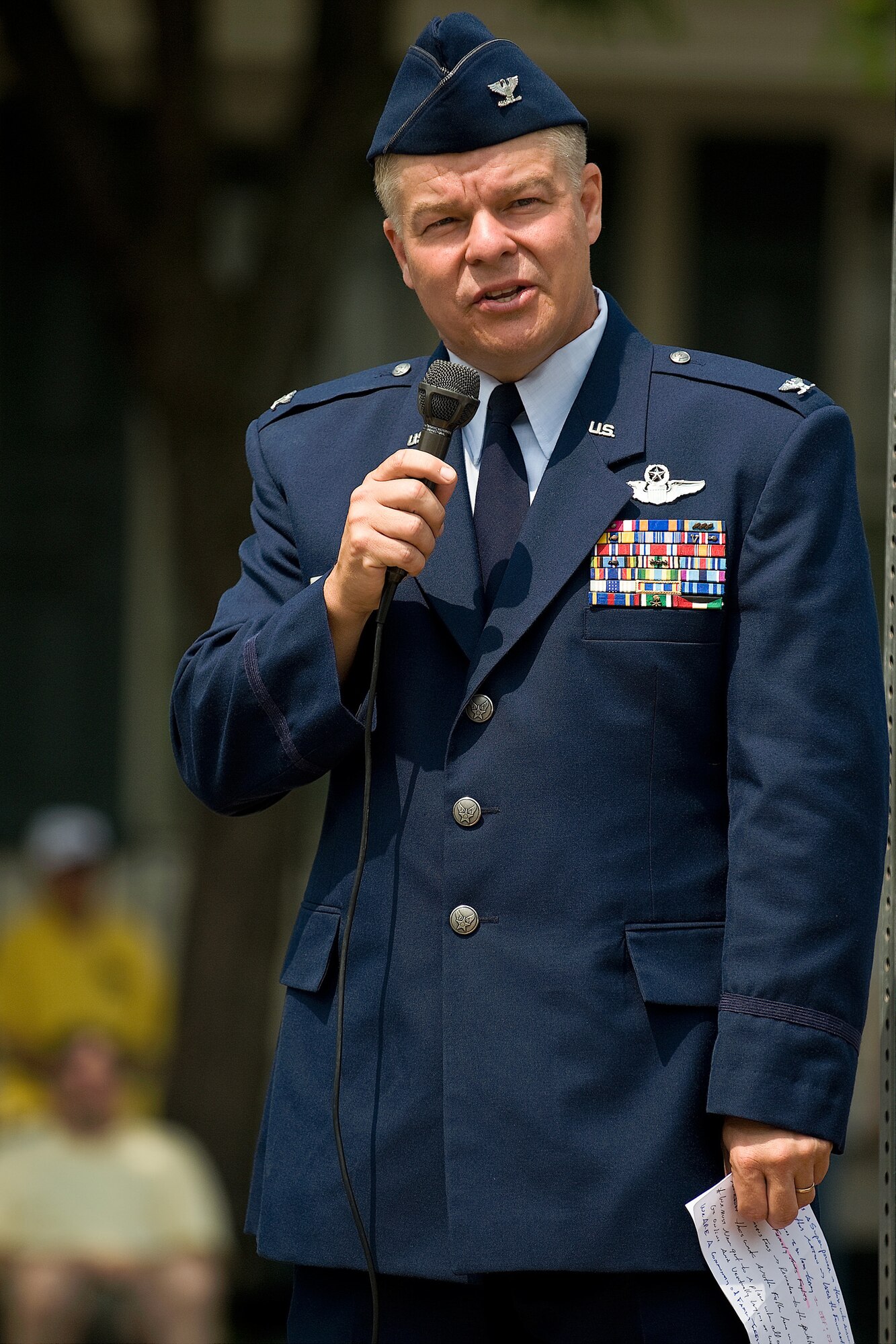 Col. David Hafer Jr, 436th Operations Group deputy commander, speaks at a Memorial Day event at the Veterans Triangle in Dover May 26. (U.S. Air Force photo/Roland Balik)
