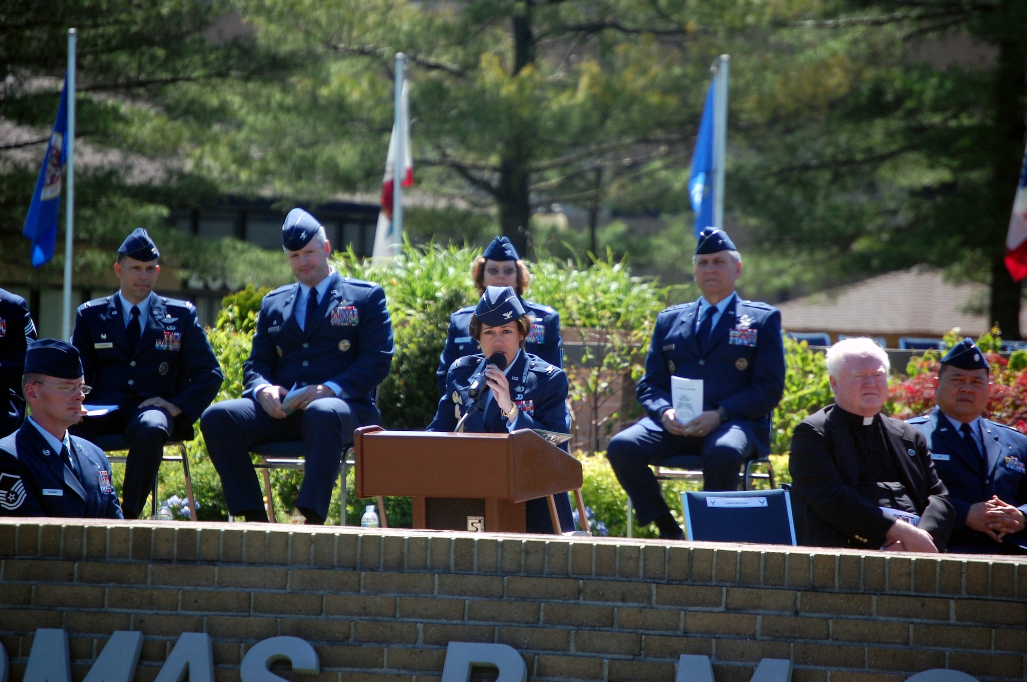 Col. Gina Grosso, 87th Air Base Wing commander, provides comments during the 2009 Parade of Wreaths ceremony at Pudgy Circle on Joint Base McGuire-Dix-Lakehurst, N.J., on May 21.  The ceremony included members from all branches of the armed forces and from state and local police agencies.  The ceremony is held in observance of National Police Week and Memorial Day.  (U.S. Air Force Photo/Tech. Sgt. Scott T. Sturkol)