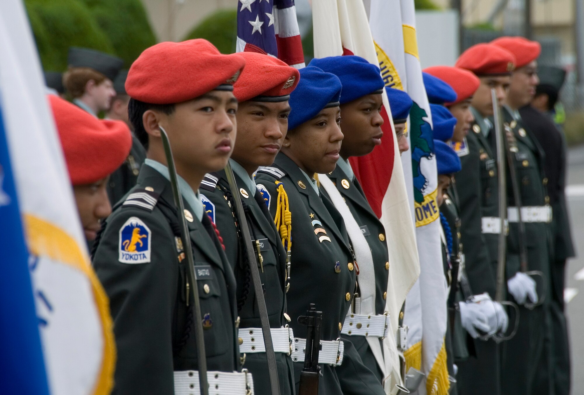YOKOTA AIR BASE, Japan -- The Yokota High School Junior ROTC Honor Guard prepares to post the Colors May 25 during the Veterans of Foreign Wars Post 9555 Memorial Day ceremony near Nina Circle. Gen. John A. Logan, commander of the Grand Army of the Republic, officially proclaimed Memorial Day on May 5, 1868. The holiday was first observed on May 30, 1868, when flowers were placed on the graves of Union and Confederate soldiers at Arlington National Cemetery. (U.S. Air Force photo/Master Sgt. Matt Summers)