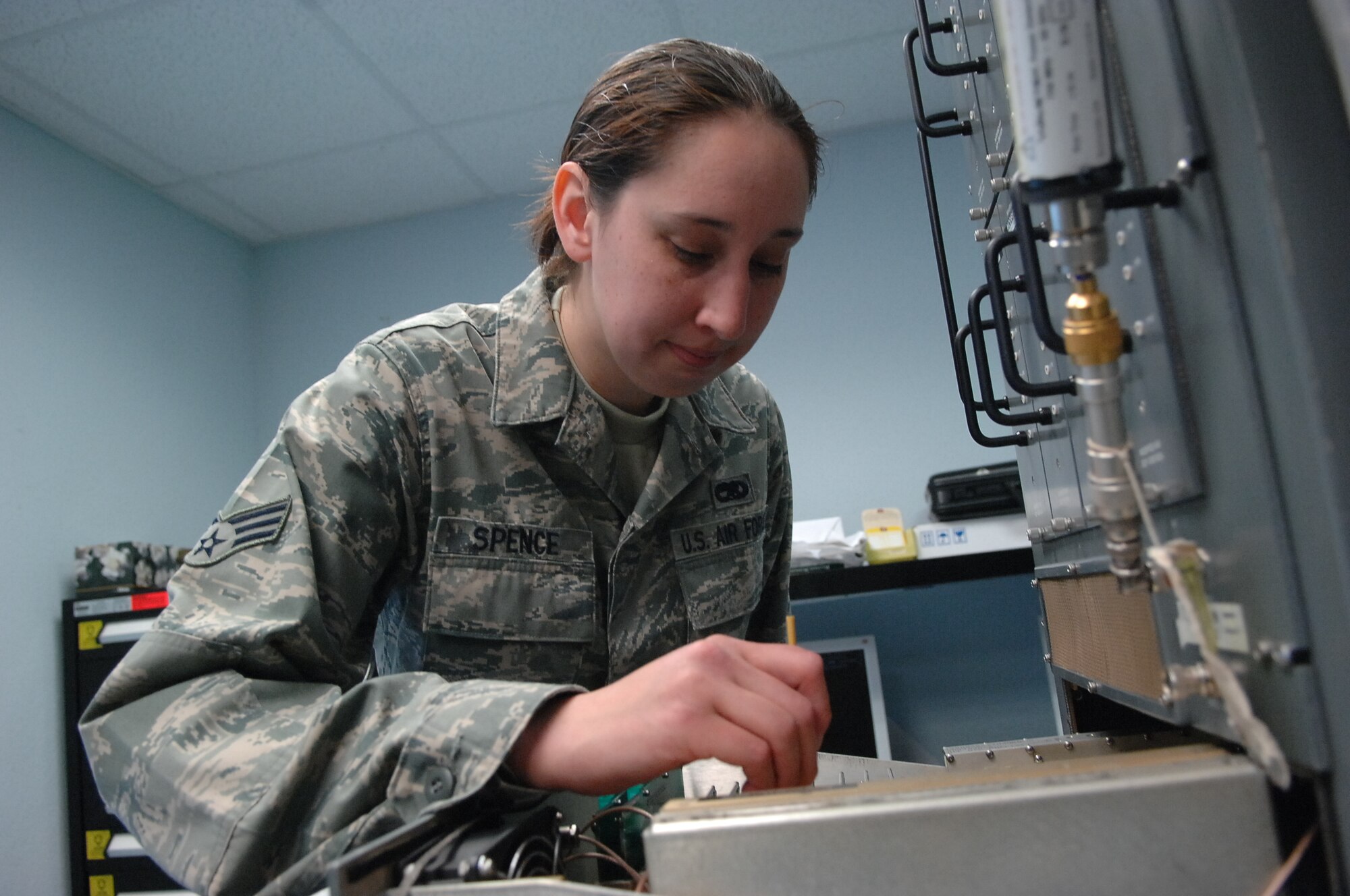 SPANGDAHLEM AIR BASE, Germany -- Senior Airman Tina Spence Senior Airman Tina Spence unit deployment manager, is the 52nd Fighter Wing's Top Saber Performer for the week of May 29-June 4, 2009. (U.S. Air Force photo by Airman 1st Class Nicholas Wilson)