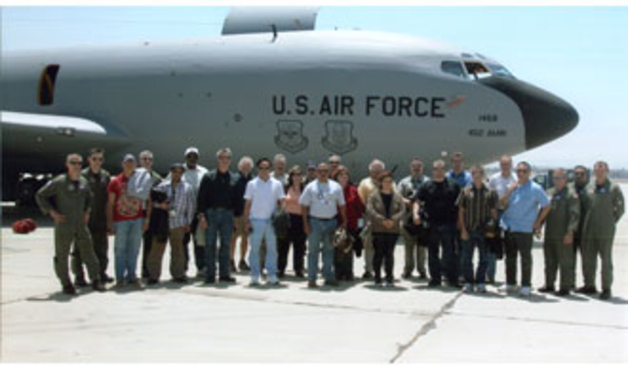 The 452nd Air Mobility Wing recently hosted a group of 41 civilian employers at the base as part of the annual Employers’ Orientation program. After the base mission briefing and the ESGR (Employers Support of the Guard and Reserve) discussion, the employers flew either on a KC-135, pictured, or a C-17. The program’s goal is to educate civilian employers and help them understand how they can support the military careers of their civilian employees who are members of the Air Force Reserve Command. (U.S. Air Force photo by Tech. Sgt. Joe Davidson)