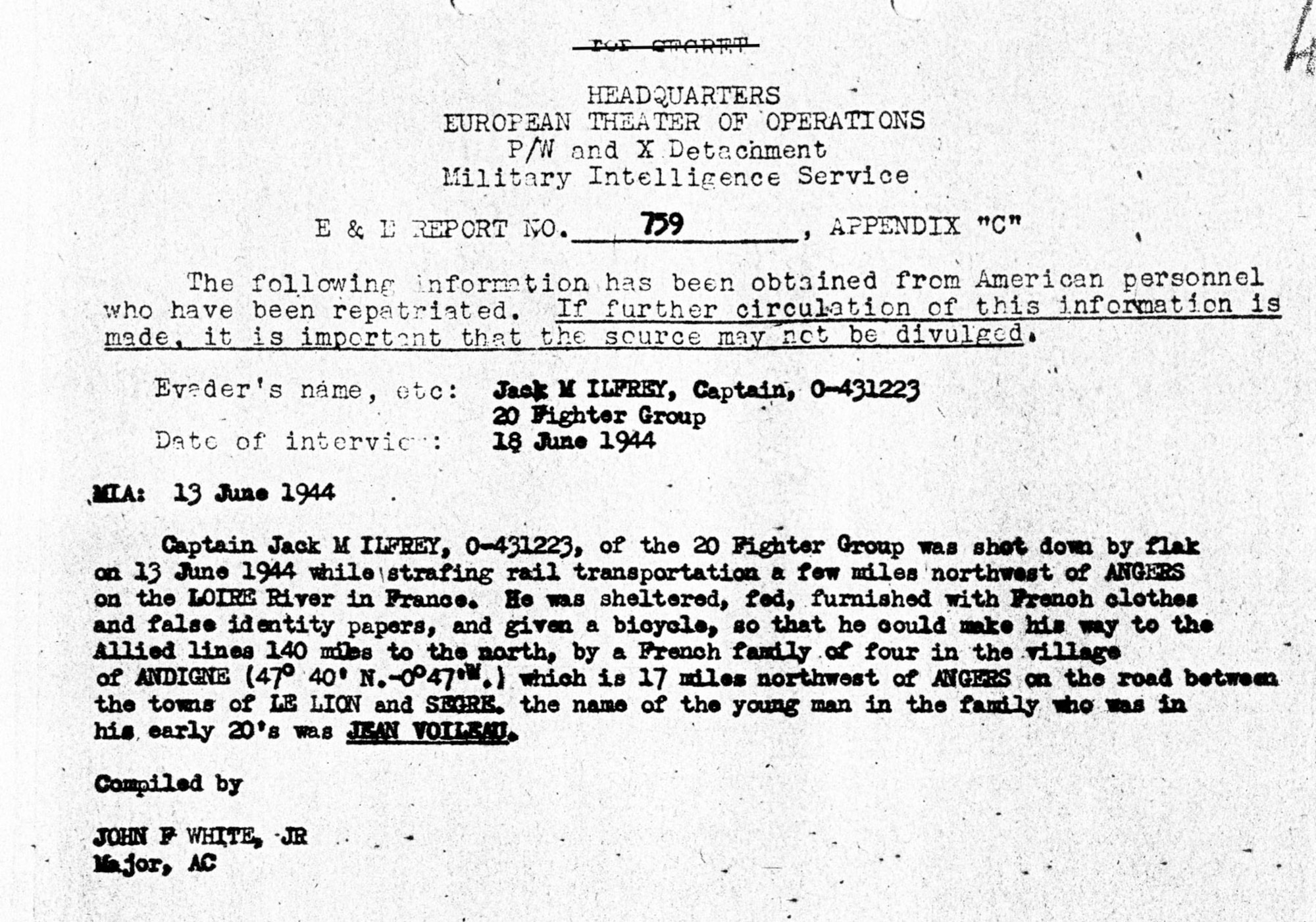 Ilfrey's MIS-X report. (U.S. Air Force photo)