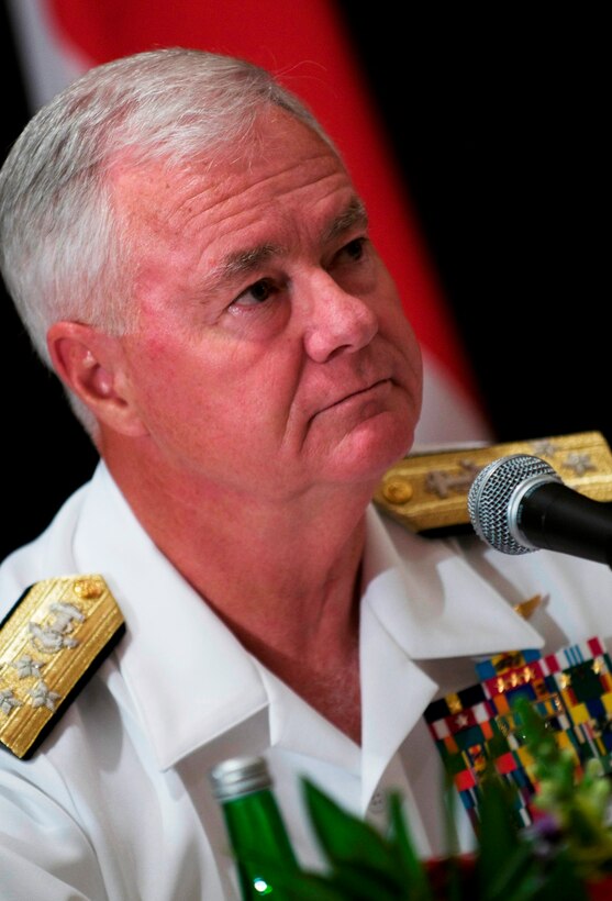 Navy Adm. Timothy J. Keating, commander of U.S. Pacific Command, said childhood lessons his parents taught by example formed the foundation of his leadership style. U.S. Navy photo by Petty Officer 2nd Class Elisia Gonzales  
