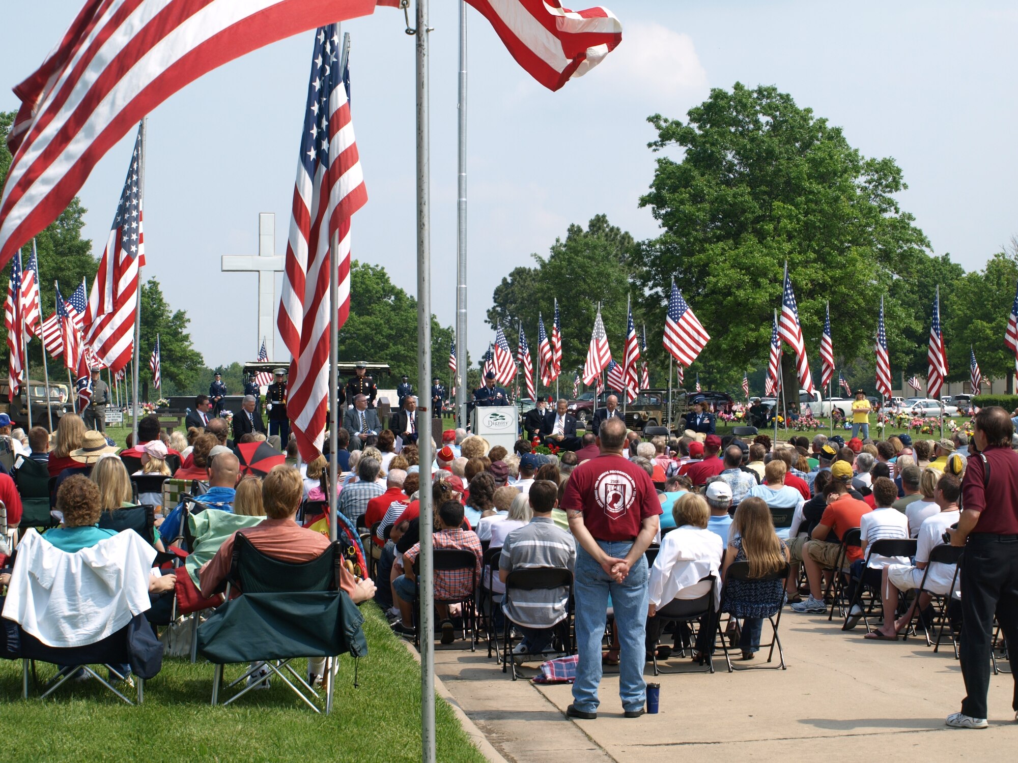 Hundreds of area residents attended the Resthaven Mortuary and Cemetery's Memorial Day service in WIchita, May 25. The ceremony and speakers highlighted the sacrifices of military members and their families. This ceremony marked the 51st annual Memorial Day event at Resthaven. (photo courtesy of Les Kline)