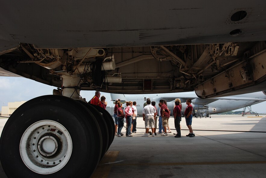 Students from Devine Middle School get a close-up look at a C-5A Galaxy cargo aircraft during a tour of the 433rd Airlift Wing at Lackland AFB, Texas.  (U.S. Air Force photo/Airman Brian McGloin)