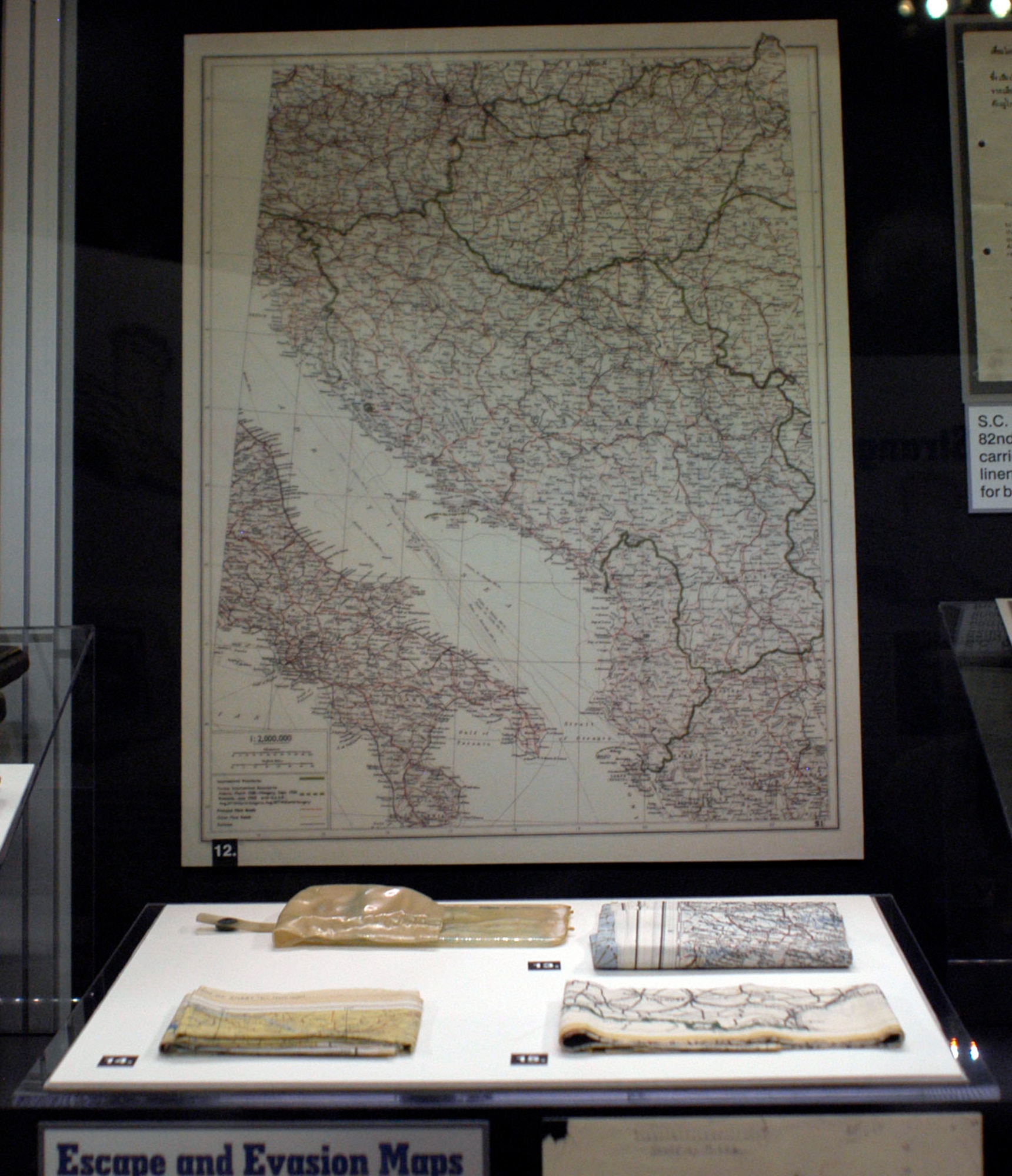 DAYTON, Ohio - Early World War II escape map made of tissue. Ernest Tyndall, a P-47 pilot in the 19th Fighter Squadron, carried this silk escape map while flying missions from Saipan and Ie Shima in 1944-45. Kenneth Schmidt, an A-26 Invader gunner, carried this silk map of Holland, Belgium, France and Germany. This British manufactured escape map depicts the French road network. These items are on display in the "Winged Boot: Escape and Evasion in World War II" exhibit in the World War II Gallery at the National Museum of the U.S. Air Force. (U.S. Air Force photo)
