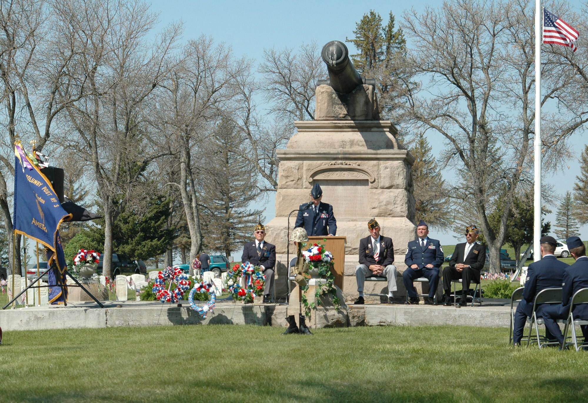 Col. Michael Fortney, 341st Missile Wing commander, delivers a Memorial Day speech May 25 at Highland Cemetery in Great Falls. (U.S. Air Force photo/Senior Airman Dillon White)