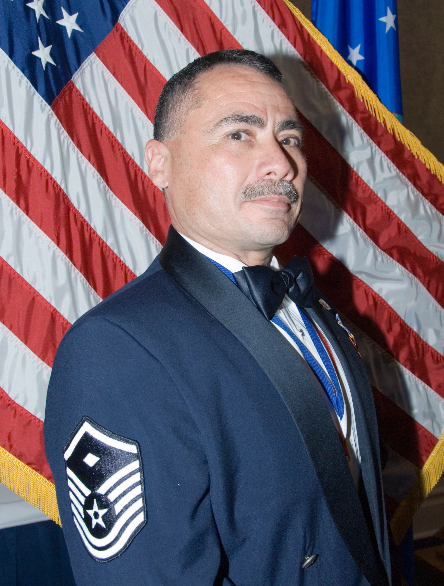 Master Sgt. Michael Diaz displays the "Diamond" he earned after completing the Air Force First Sergeants Academy at Gunter. Sergeant Diaz now returns to the 147th Mission Support Group at Ellington Field Joint Reserve Base in Houston, Texas where he will apply his new skills as the unit's "first shirt." (U.S. Air Force photo/Melissa Ojeda)
