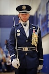 Capt. Michael Fanton, U.S. Air Force Honor Guard Drill Team commander marches into the Randolph High School gymnasium during an assembly on Nov. 2. (U.S. Air Force photo/Steve Thurow)
