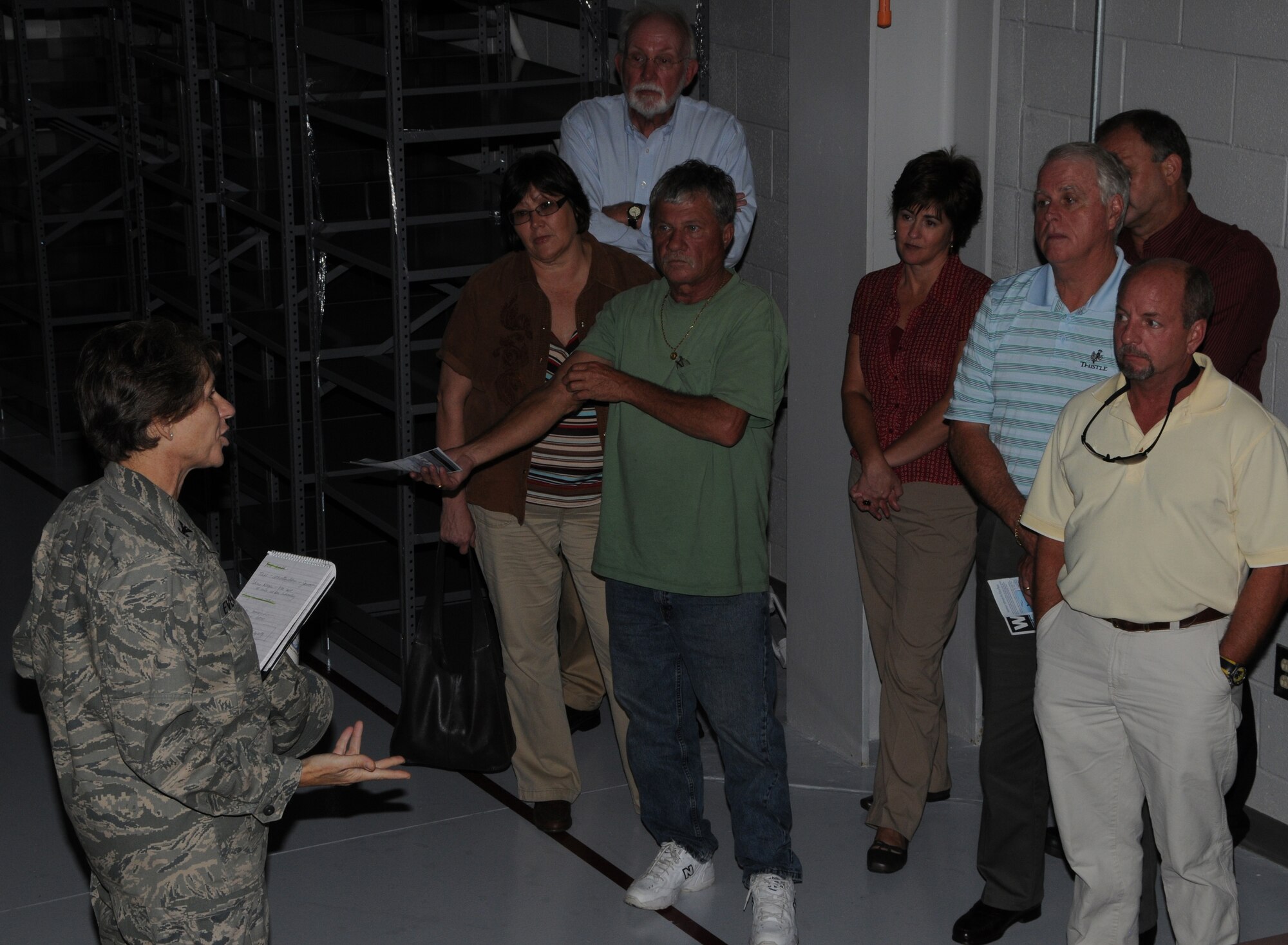 SEYMOUR JOHNSON AIR FORCE BASE, N.C. -- Col. Caroline Evernham, 916th Operations Group commander, talks to a group from the Wayne County Development Alliance. The group was touring here in late October. U.S. Air Force photo by Ms. Donna Lea, 916ARW/PA.