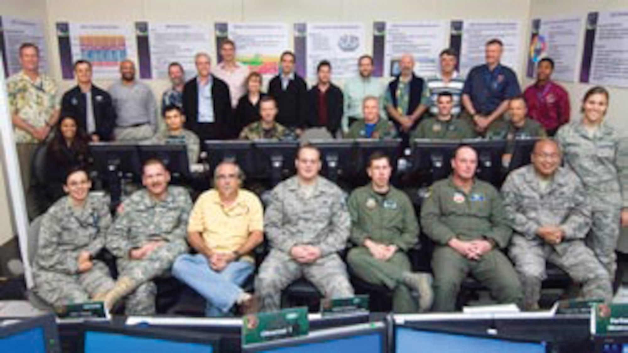 AFRL Warfighter Readiness Research Division's Air Operations Center T-REX [Training Research Exercise] 09-1 team (Photo by Bruce Liddil ? Air Force photo)