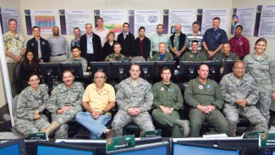 AFRL Warfighter Readiness Research Division's Air Operations Center T-REX [Training Research Exercise] 09-1 team (Photo by Bruce Liddil ? Air Force photo)