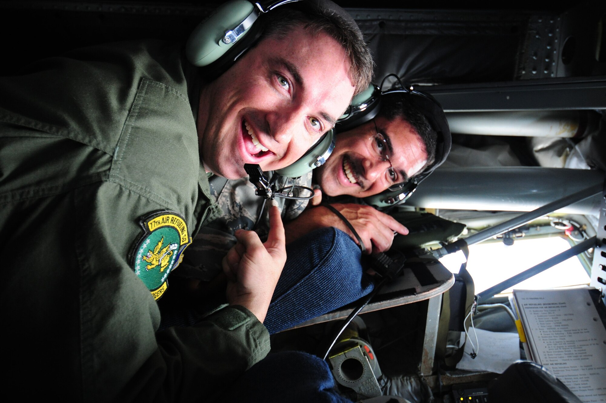 SEYMOUR JOHNSON AIR FORCE BASE, N.C. -- Members of the 916th, deployed to Guam, take a quick picture prior to off-loading fuel to a B-52 over the Pacific.
