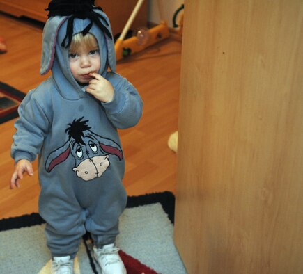 Hayden Michael Voss, son of Naomi and Tech. Sgt. Michael Voss, 86th Airlift Wing public affairs, stands ready for a night out trick-or-treating, Oct. 31, 2009. This year many of the housing areas on Ramstein Air Base as well as local German communities were filled with the more than 54 thousand Kaiserslautern Military Community servicemembers enjoying Halloween. (U.S. Air Force photo by Tech. Sgt. Michael Voss)