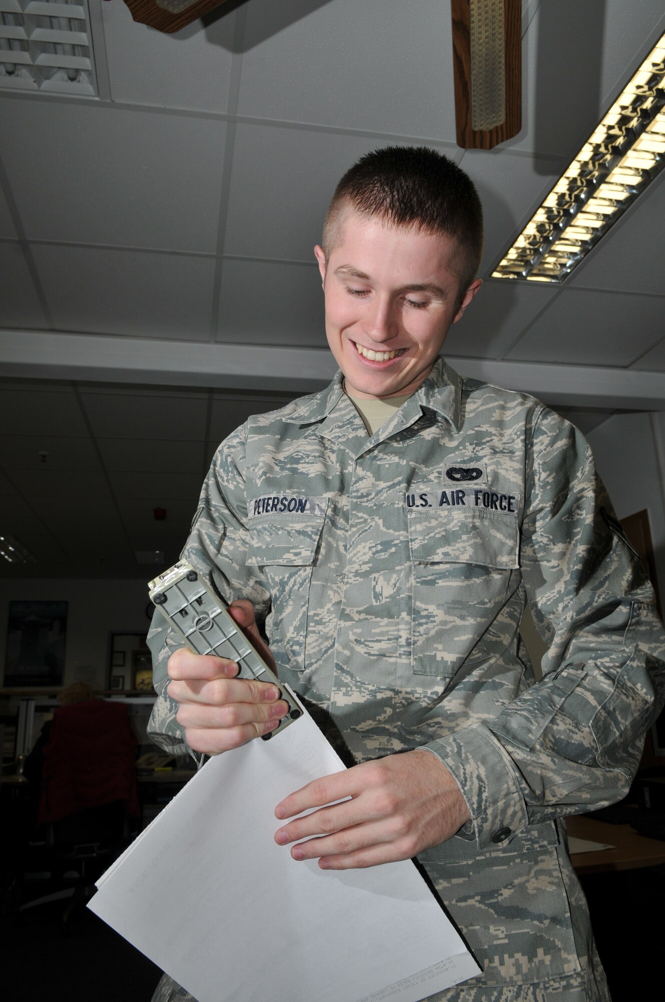 SPANGDAHLEM AIR BASE, Germany -- Airman 1st Class Lars B. Peterson, 52nd Logistics Readiness Squadron, is the 52nd Fighter Wing's Top Saber Performer for the week of Oct. 30 - Nov. 5. (U.S. Air Force photo/Airman 1st Class Nick Wilson)