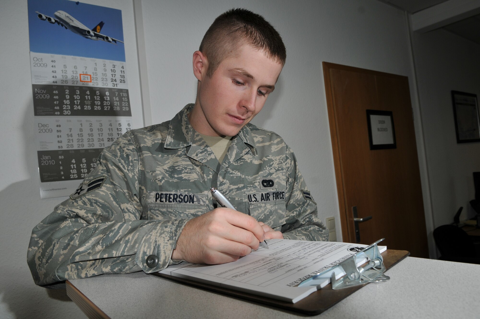 SPANGDAHLEM AIR BASE, Germany -- Airman 1st Class Lars B. Peterson, 52nd Logistics Readiness Squadron, is the 52nd Fighter Wing's Top Saber Performer for the week of Oct. 30 - Nov. 5. (U.S. Air Force photo/Airman 1st Class Nick Wilson)