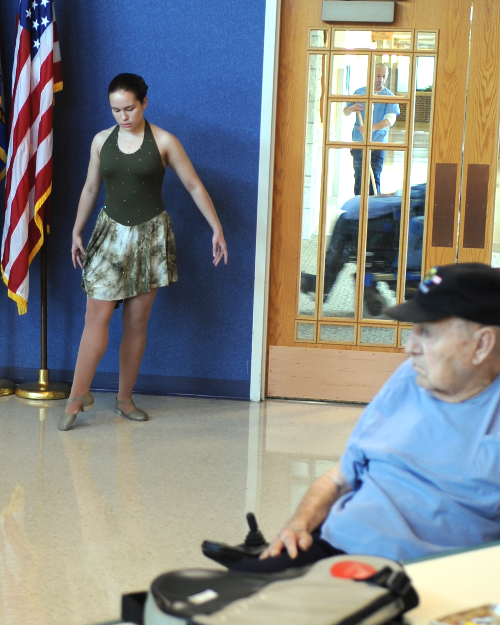 WHITEMAN AIR FORCE BASE, Mo., -- Sarah Wesley, a local dancer, performs a lyrical dance for veterans at the Missouri Veterans Home Tuesday.  Volunteers from Whiteman Air Force Base put on a two-hour show consisting of singing, dancing and entertainment for the veterans in Warrensburg, Mo. (U.S. Air Force photo/Airman 1st Class Torey Griffith) (Released)