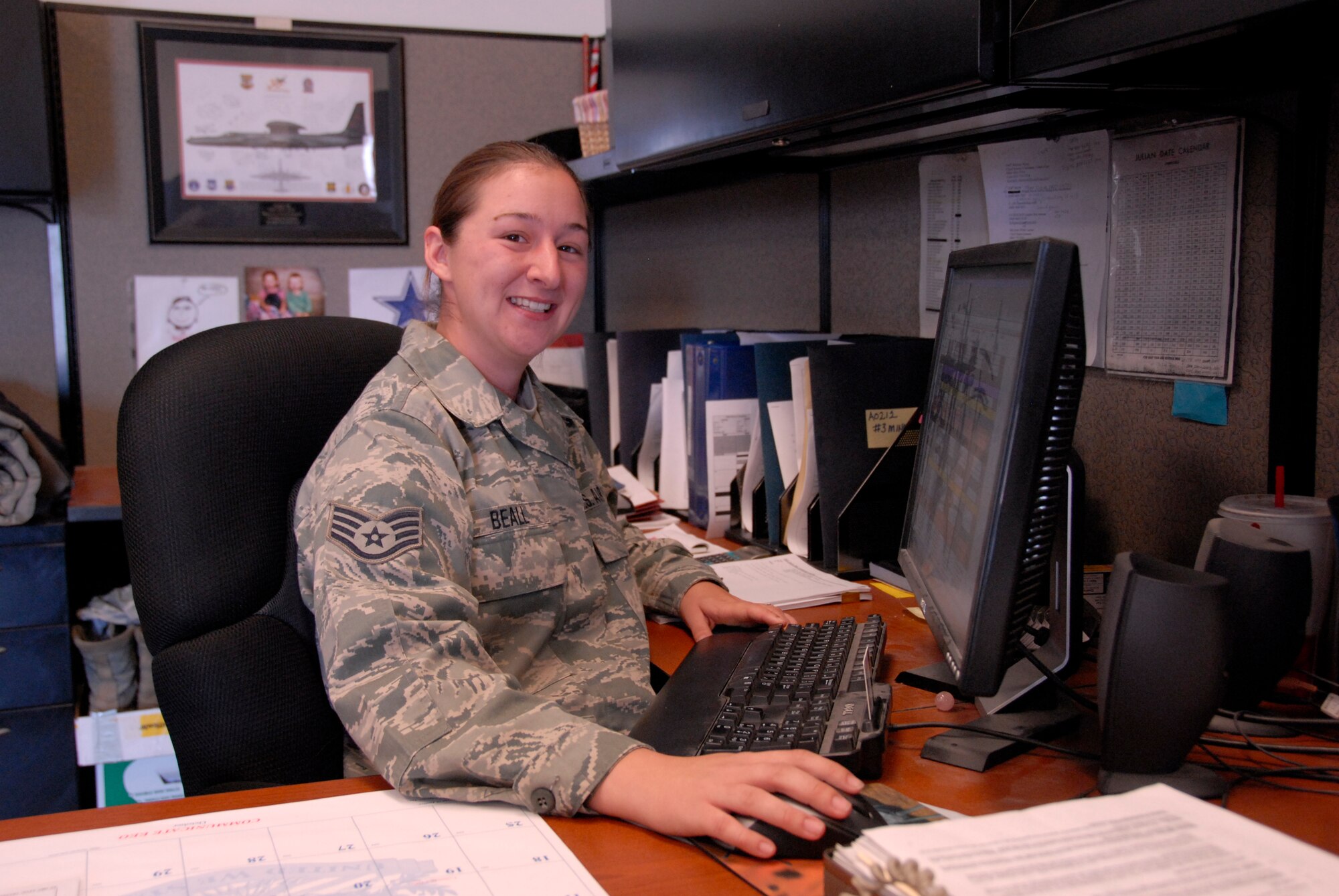 Staff Sgt. Jessica Beall, 129th Maintenance Operations Flight, is this month’s Portrait of a Professional. (Air National Guard photo by Tech. Sgt. Ray Aquino) 
