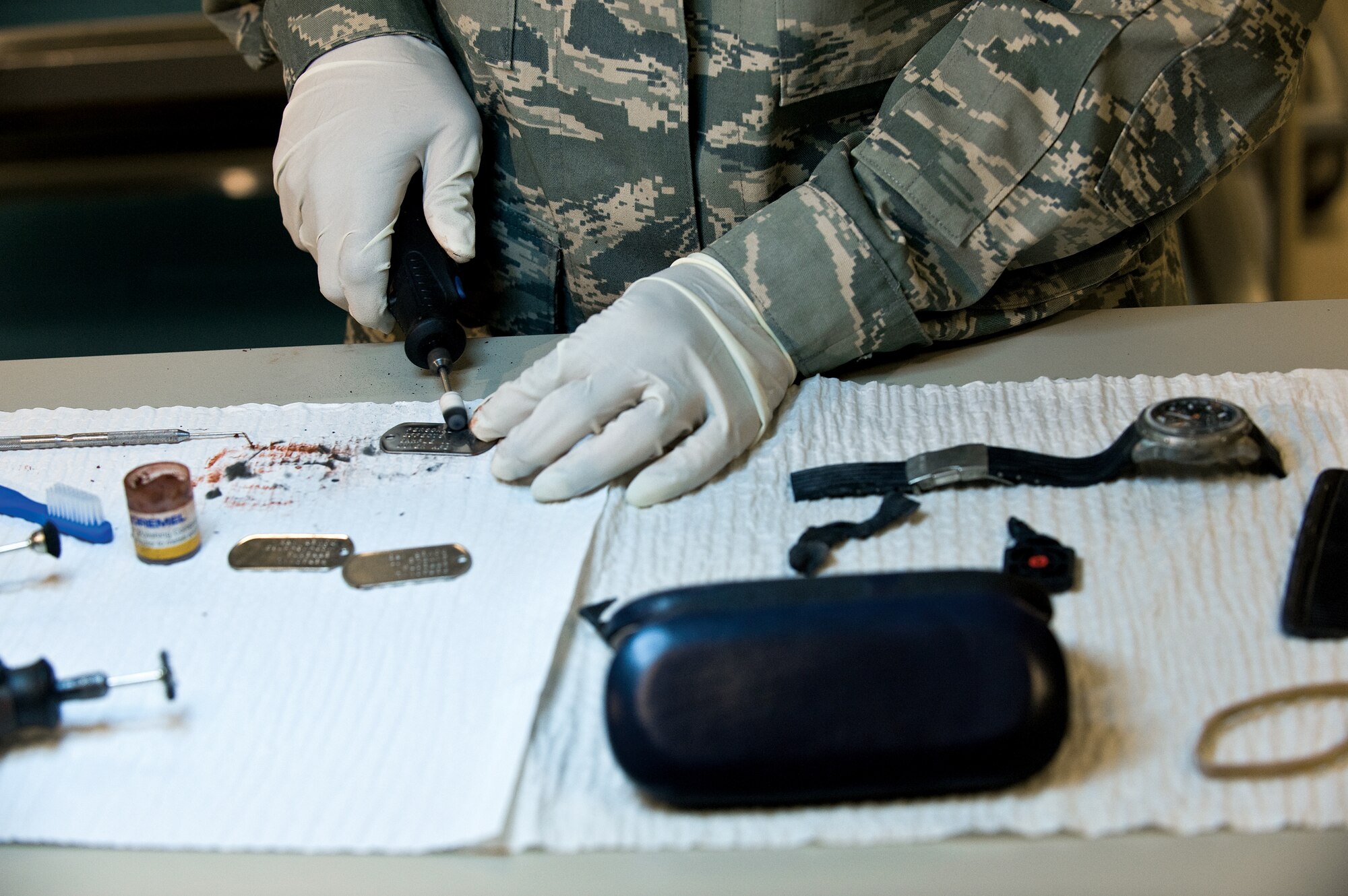The personal effects section cleans and repairs every personal item that may be returned to the families. (U.S. Air Force photo/Staff Sgt. Bennie J. Davis III)