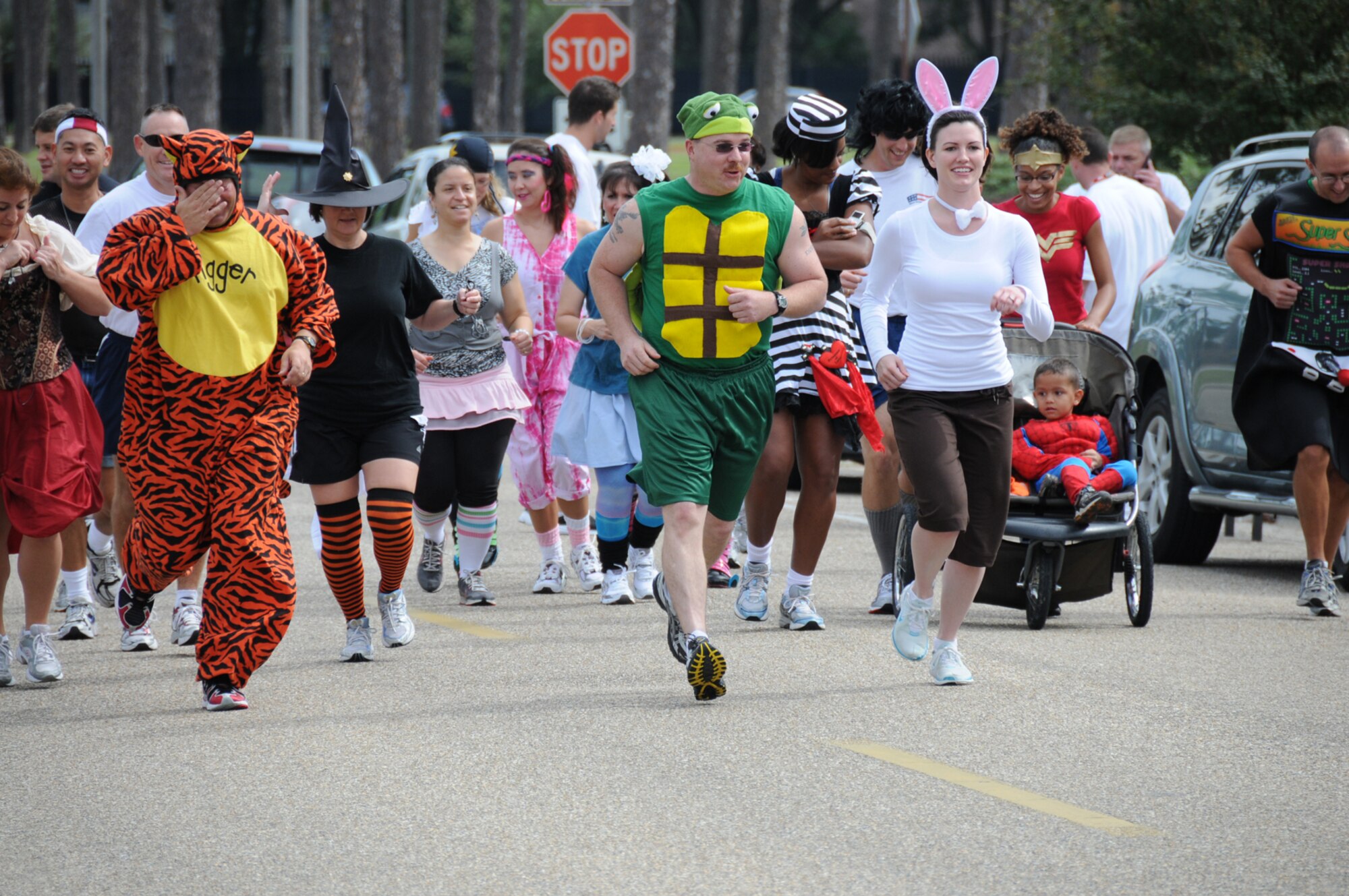 Costumed runners turn out for Keesler’s Halloween 5-kilometer fun run that began and ended at Blake Fitness Center Oct. 28.  (U.S. Air Force photo by Kemberly Groue)