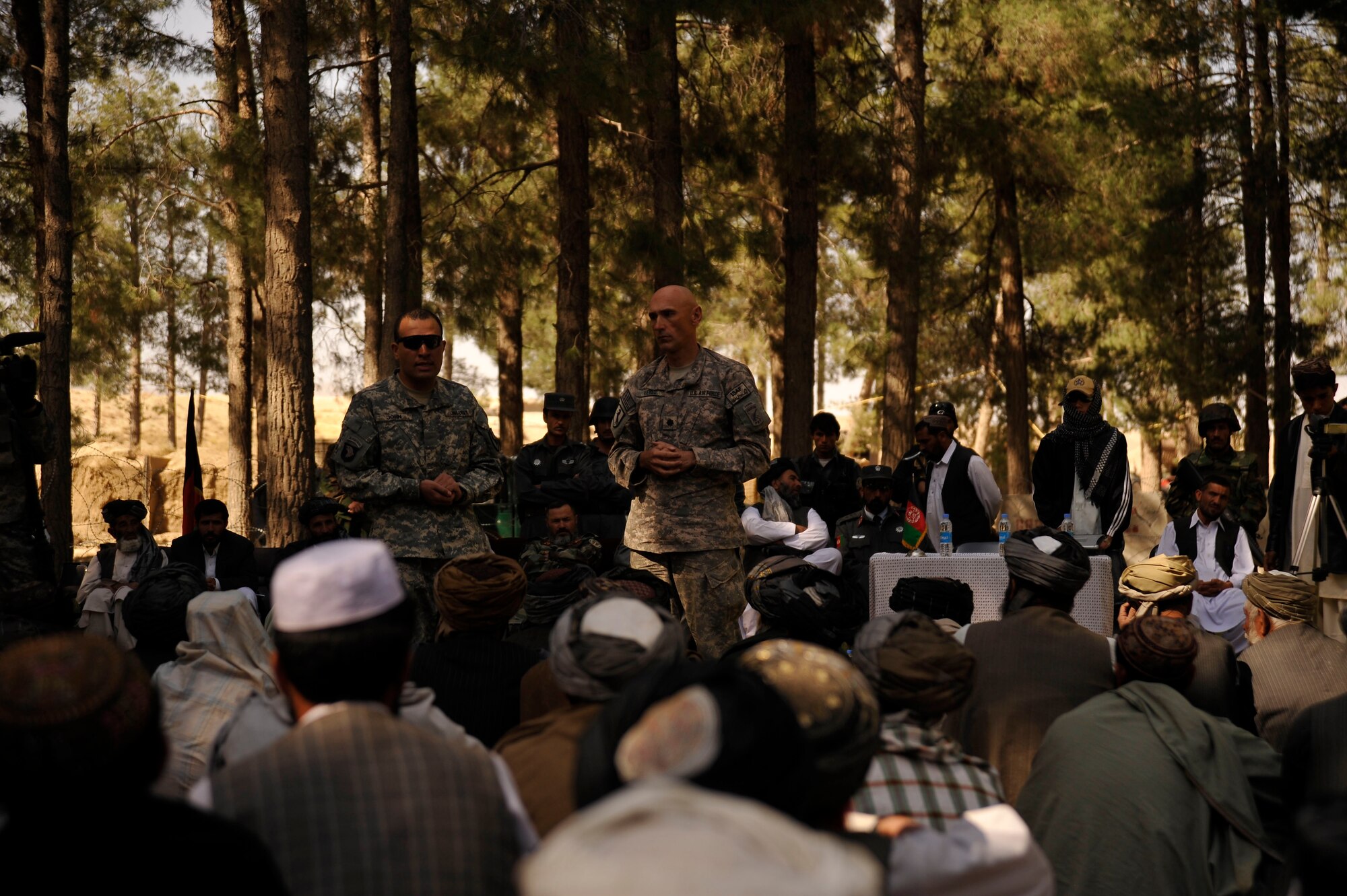 U.S. Air Force Lt. Col. Andy Veres, Commander of Provincial Reconstruction Team Zabul, speaks to residents of Zabul Province about the importance of voting here Oct. 23, 2009. (U.S. Air Force photo/Staff Sgt. Angelita Lawrence)
