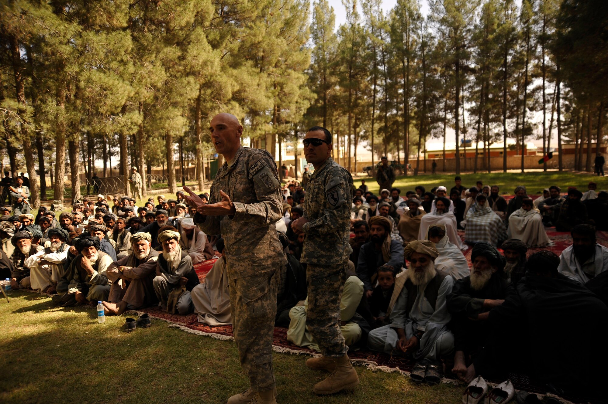 U.S. Air Force Lt. Col. Andy Veres, Commander of Provincial Reconstruction Team Zabul, speaks to residents of Zabul Province about the importance of voting here Oct. 23, 2009. (U.S. Air Force photo/Staff Sgt. Angelita Lawrence)