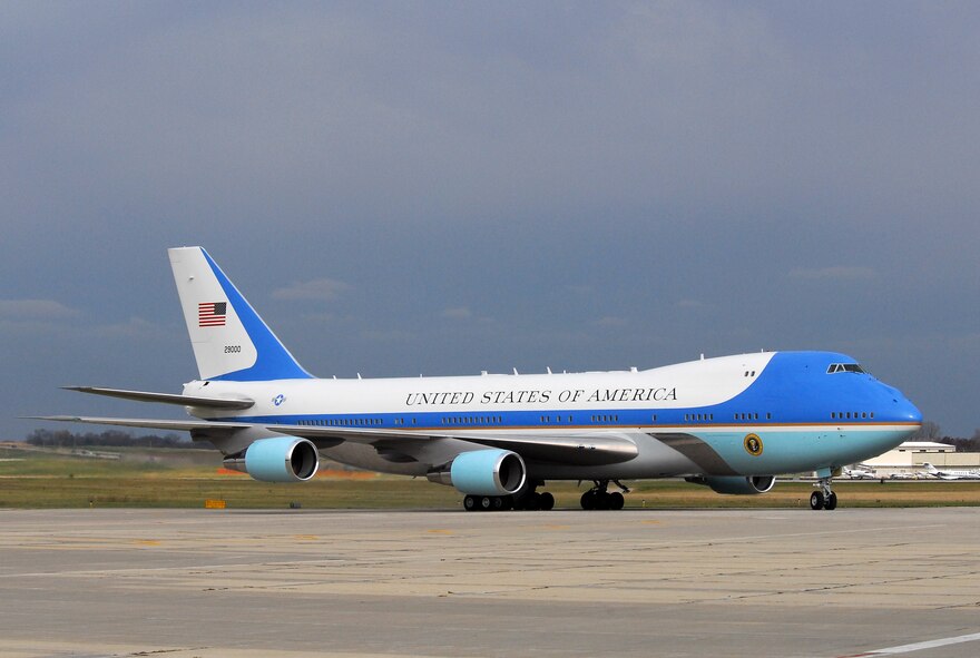 President Barack Obama landed with Air Force One at the 115th Fighter Wing in Madison Wis., on his way to give a speech at the James Wright middle school Nov. 4, 2009.  President Obama's visit marks the first time that a sitting president has visited the base. (U.S. Air Force Photo by Master Sgt. Dan Richardson)