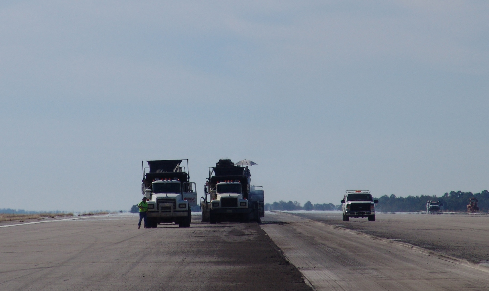 Phase 1 of runway repairs are underway on Runway 19/01. Flightline drivers need to remember that the runway is still active. (USAF photo/Lois Walsh) 