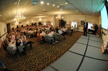 MINOT AIR FORCE BASE, N.D. --  Guest speaker Dr. Edward Sauter, Associate Dean of research at the University of North Dakota school of medicine, gives a presentation during the 4th annual Breast Cancer Awareness luncheon here Oct. 29. The lucncheon was attended by 125 people and raised more than $3,500. (U.S. Air Force photo by Senior Airman Sharida Jackson).