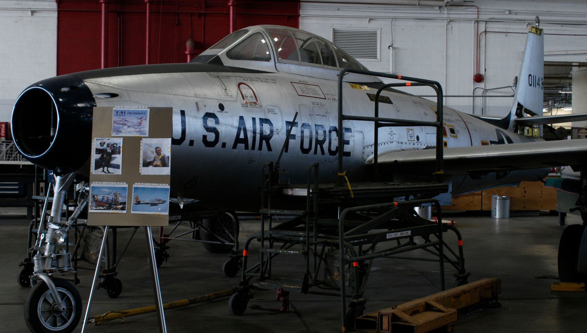 DAYTON, Ohio (11/2009) -- The F-84E in the restoration hangar at the National Museum of the United States Air Force. (U.S. Air Force photo)