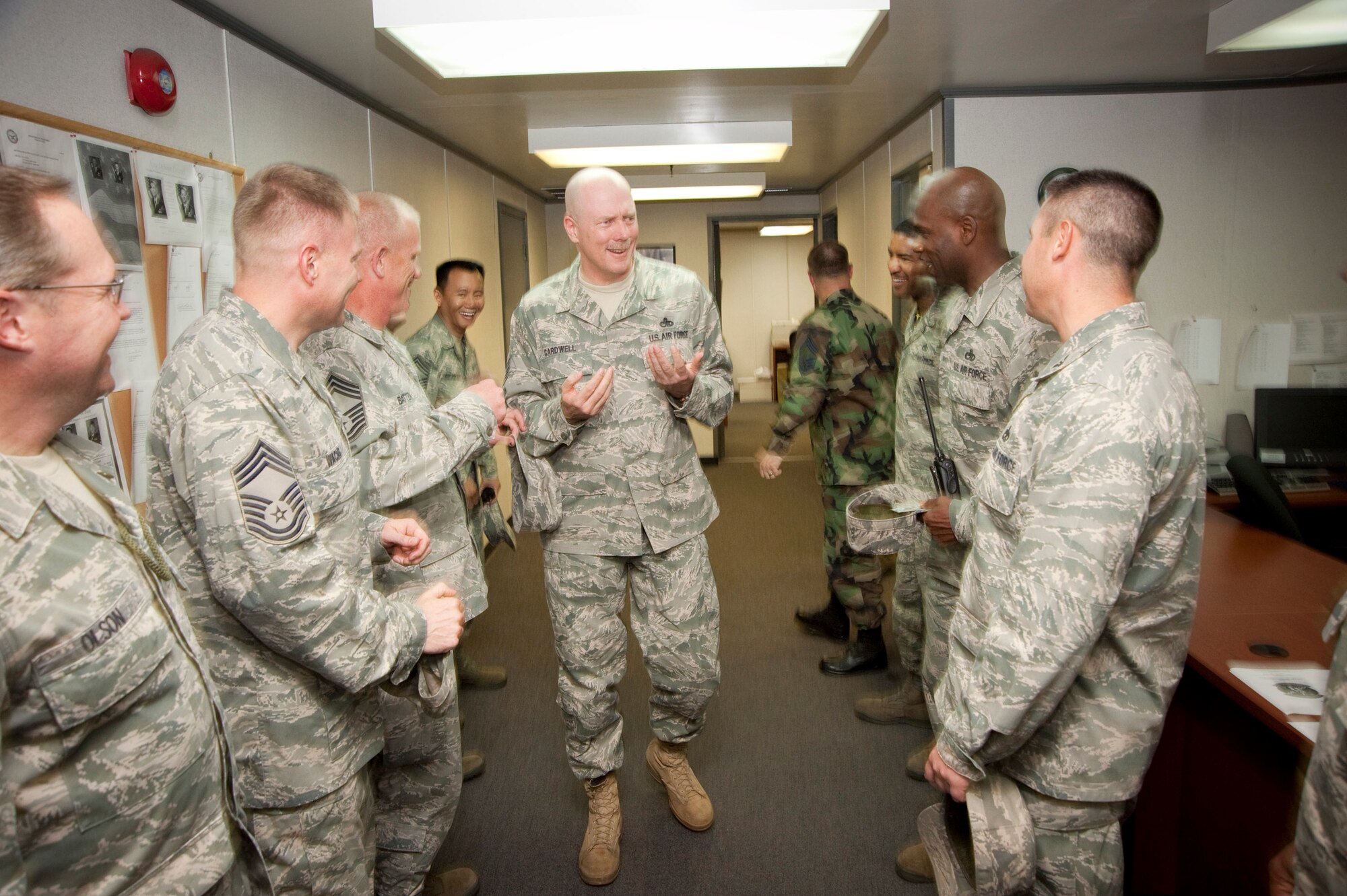 MISAWA AIR BASE, Japan -- The Misawa Air Base Chiefs' Group and wing leadership congratulate Senior Master Sgt. Wayne Cardwell, 35th Maintenance Group wing weapons manager, on his selection for promotion to chief master sergeant Nov. 5. Seven senior master sergeants were selected from Misawa Air Base to include Senior Master Sgts. Rafael Charris, Barbara Krick, Paul Leubkert, John Mazza, Arlene Murray and William Wilkinson. Sergeant Cardwell hails from Valporaiso, Ind. (U.S. Air Force photo/Staff Sgt. Samuel Morse)
