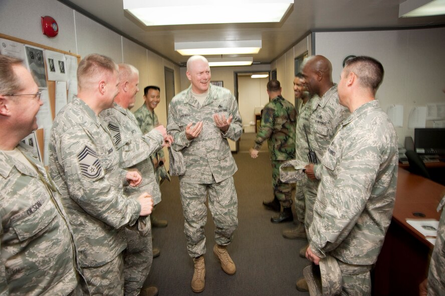 MISAWA AIR BASE, Japan -- The Misawa Air Base Chiefs' Group and wing leadership congratulate Senior Master Sgt. Wayne Cardwell, 35th Maintenance Group wing weapons manager, on his selection for promotion to chief master sergeant Nov. 5. Seven senior master sergeants were selected from Misawa Air Base to include Senior Master Sgts. Rafael Charris, Barbara Krick, Paul Leubkert, John Mazza, Arlene Murray and William Wilkinson. Sergeant Cardwell hails from Valporaiso, Ind. (U.S. Air Force photo/Staff Sgt. Samuel Morse)